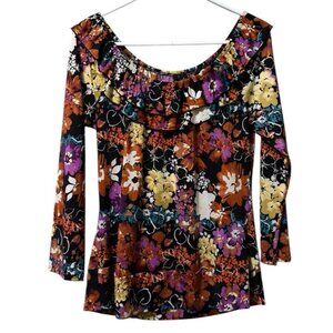 Essentials By Milano Shirt Women Blouse Size Medium Ruffles Floral Cottagecore‎